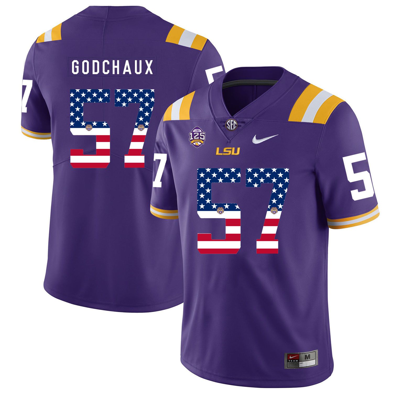 Men LSU Tigers #57 Godchaux Purple Flag Customized NCAA Jerseys